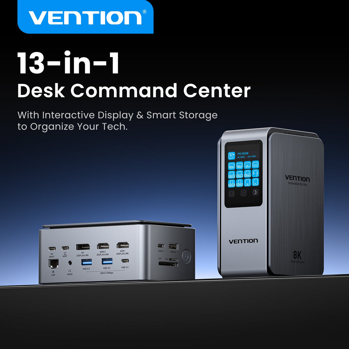 13-in-1 USB-C 8K Vertical Docking Station with Digital Display