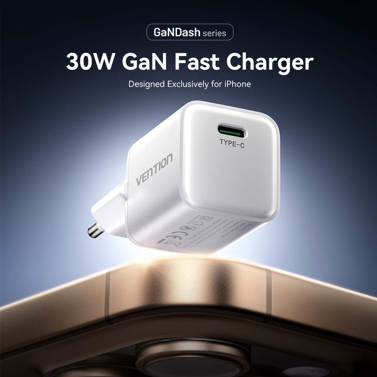 Vention 1-Port USB-C GaN Charger (30W) EU-Plug