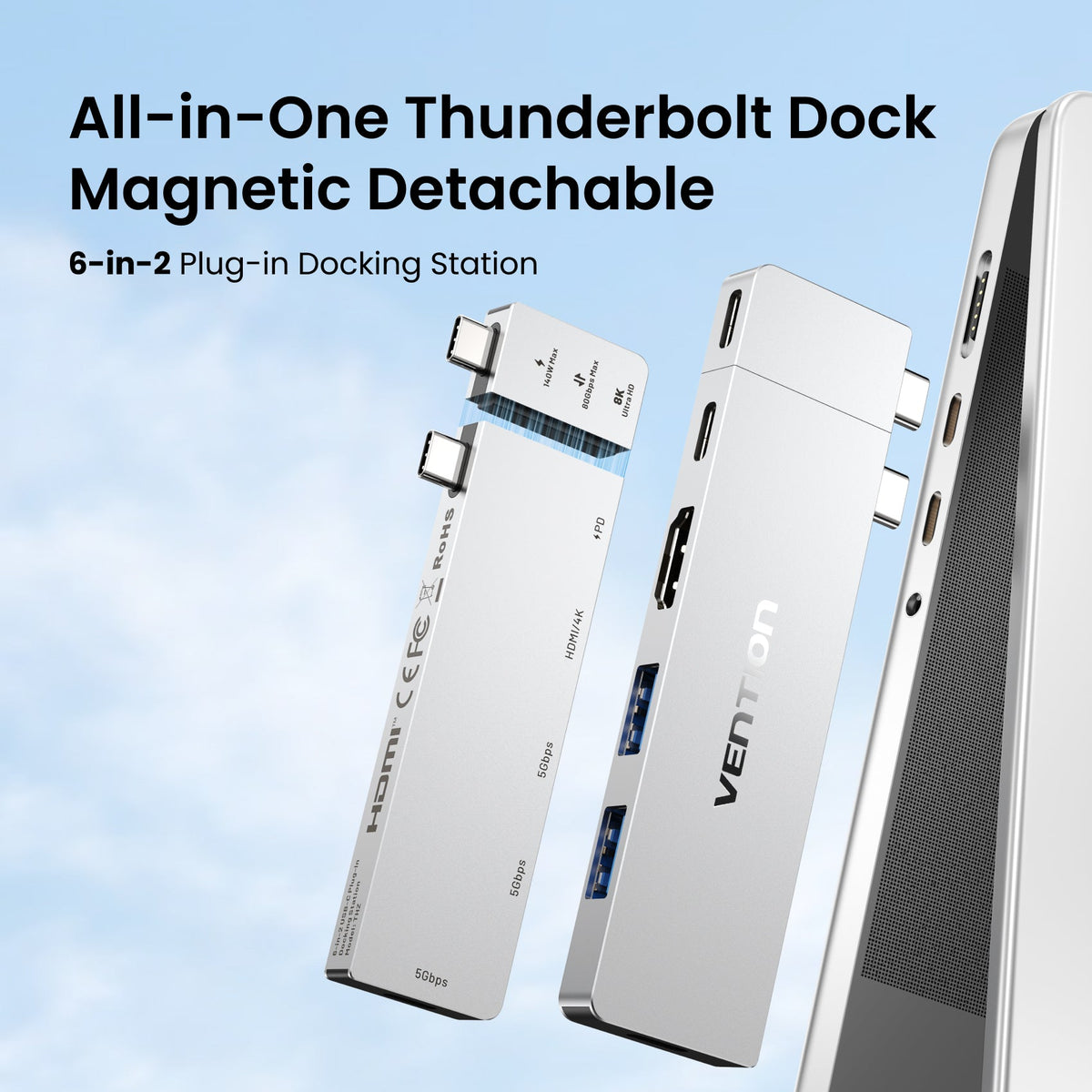 Vention 6-in-2 USB-C Plug-in Docking Station