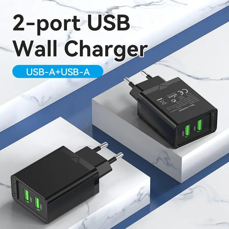 Vention 2-Port USB(A+A) Wall Charger (18W/18W) EU-Plug