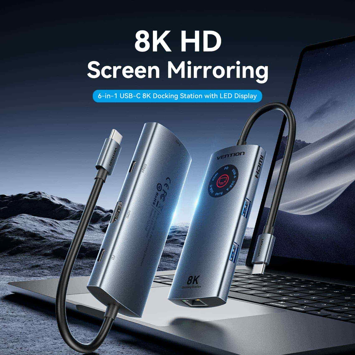 Vention 6-in-1 USB-C 8K Docking Station with LED Display