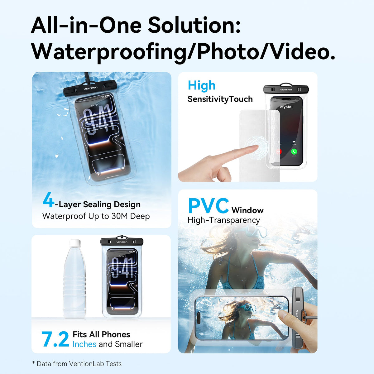Vention 7.2-Inch Floating Shockproof Airbag Waterproof Phone Pouch with Lock Seal Black