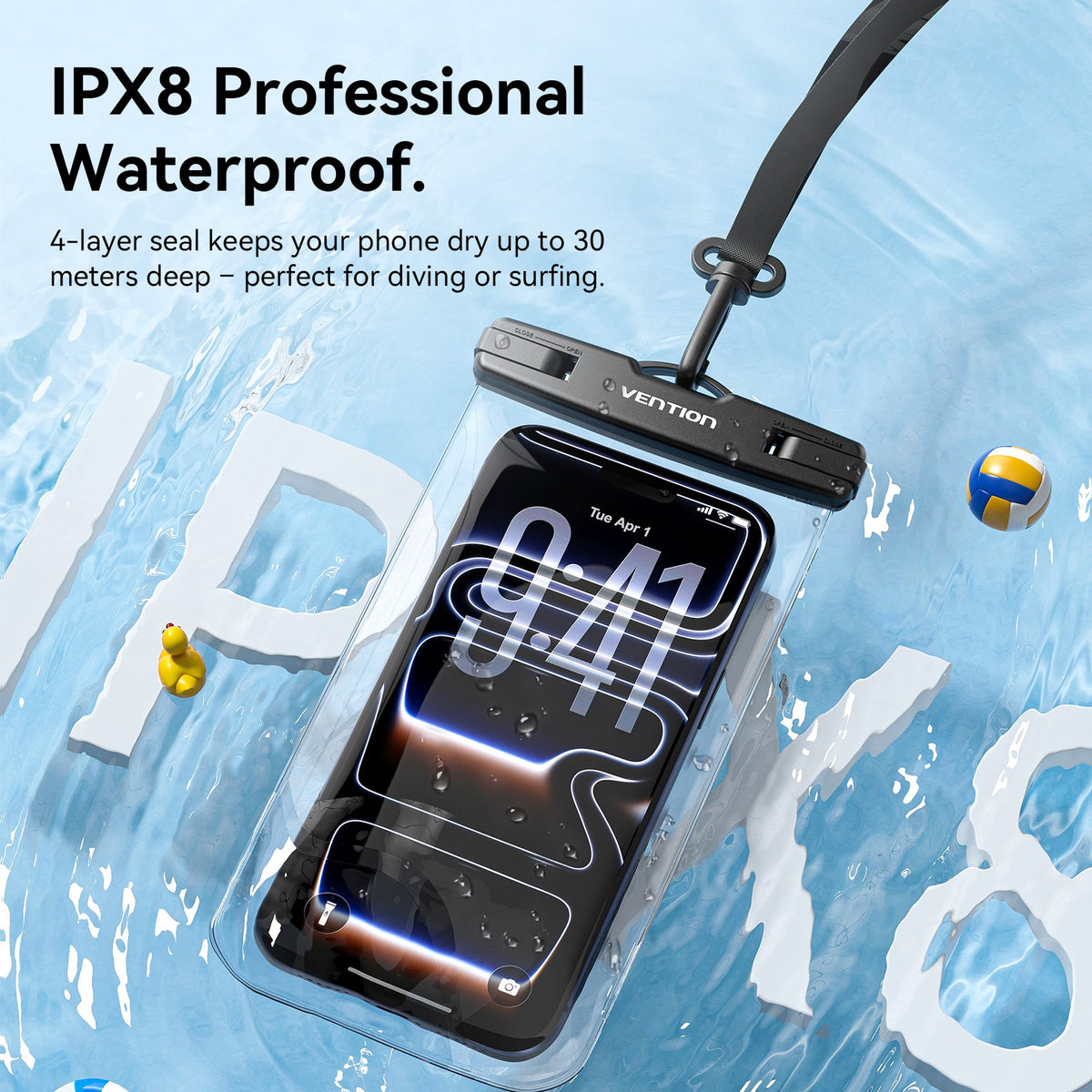 Vention 7.2-Inch Floating Shockproof Airbag Waterproof Phone Pouch with Lock Seal Black