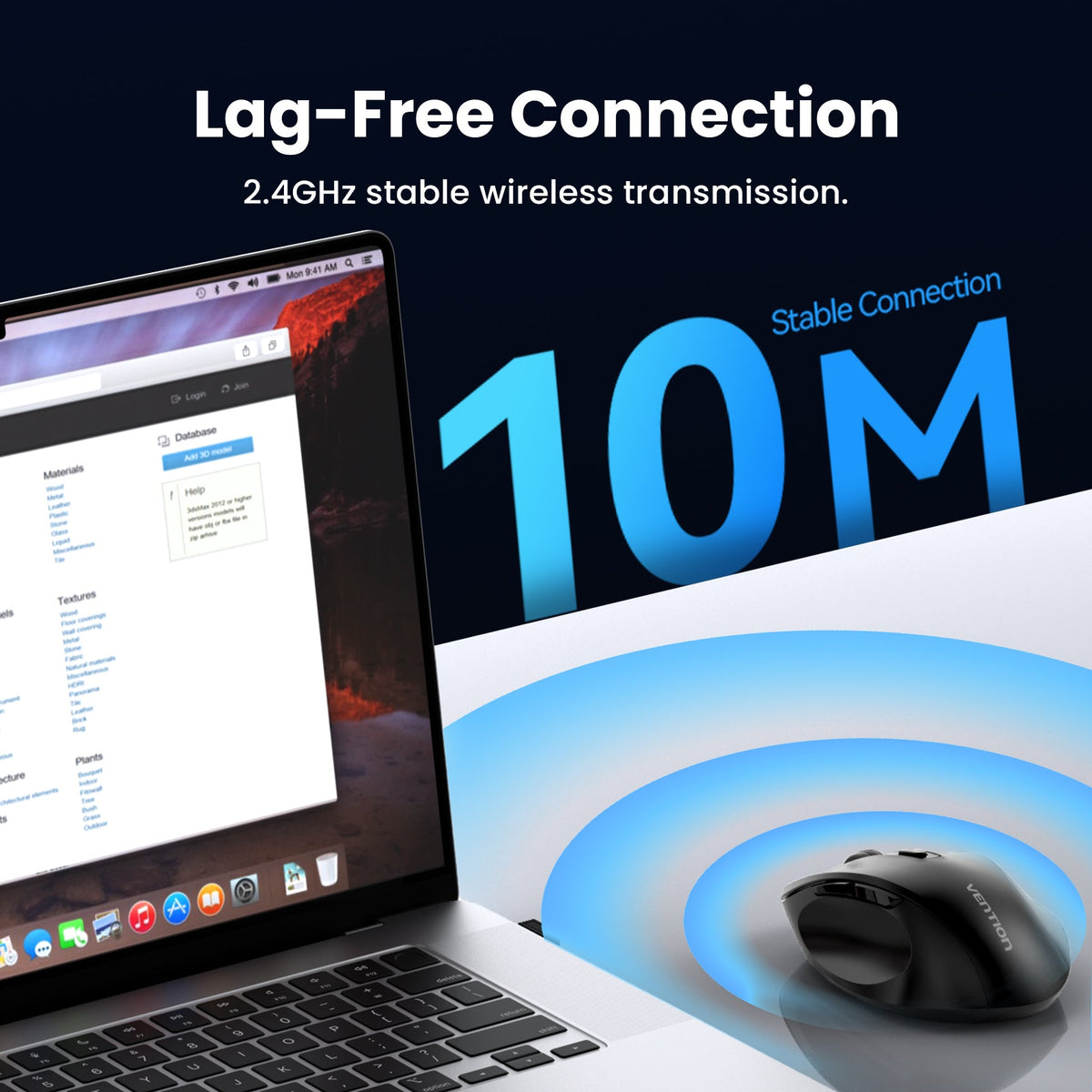 Vention 6-Button 2.4GHz Wireless Ergonomic Mouse Black Silent Type