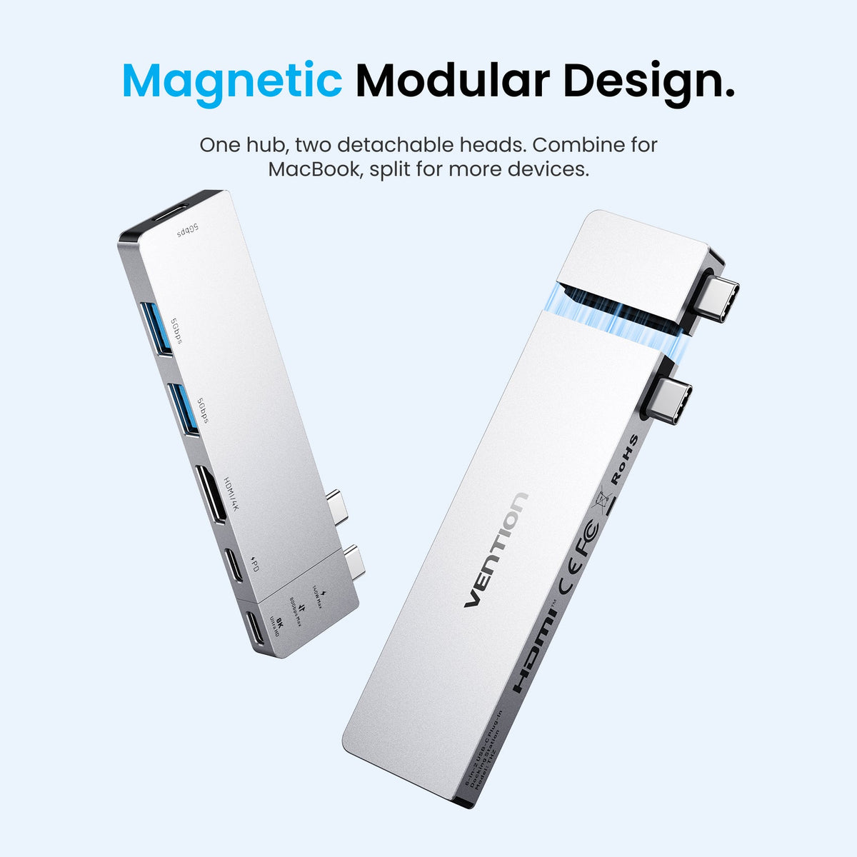 Vention 6-in-2 USB-C Plug-in Docking Station