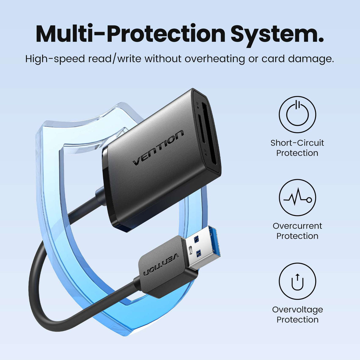 Vention 2-in-1 USB 3.0 A Card Reader (SD+TF) Black Dual Drive Letter