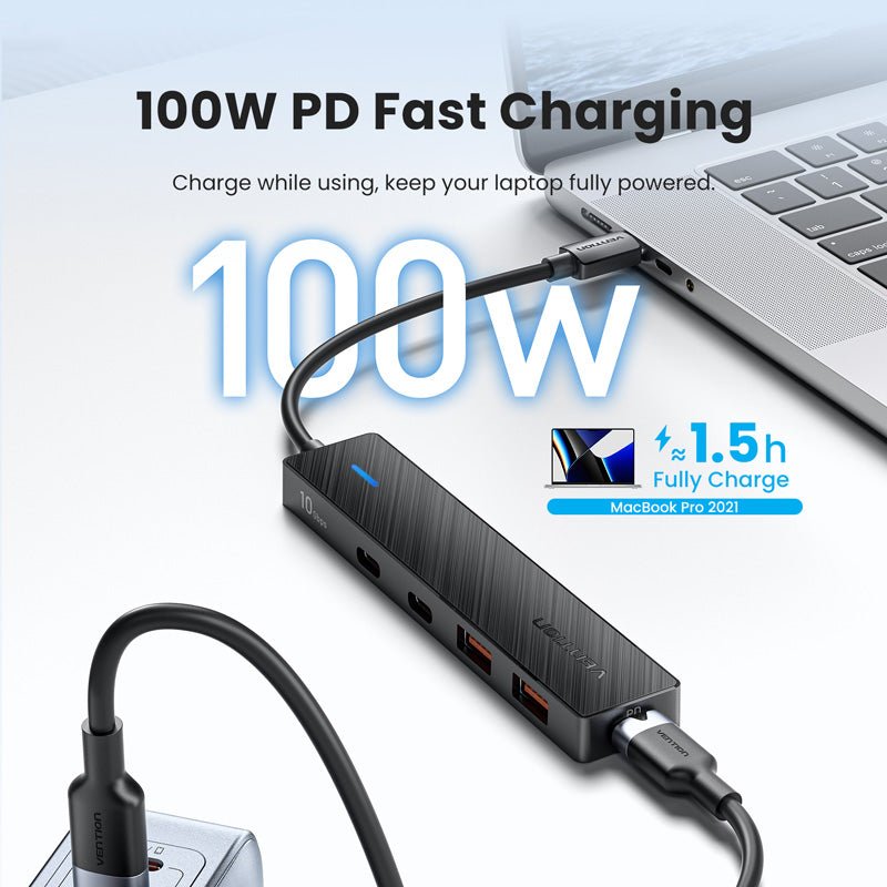Vention USB-C to USB 3.2 Gen 2 Type-C*2 + USB 3.2 Gen 2 Type-A*2 + PD 10G Hub 0.15M Black