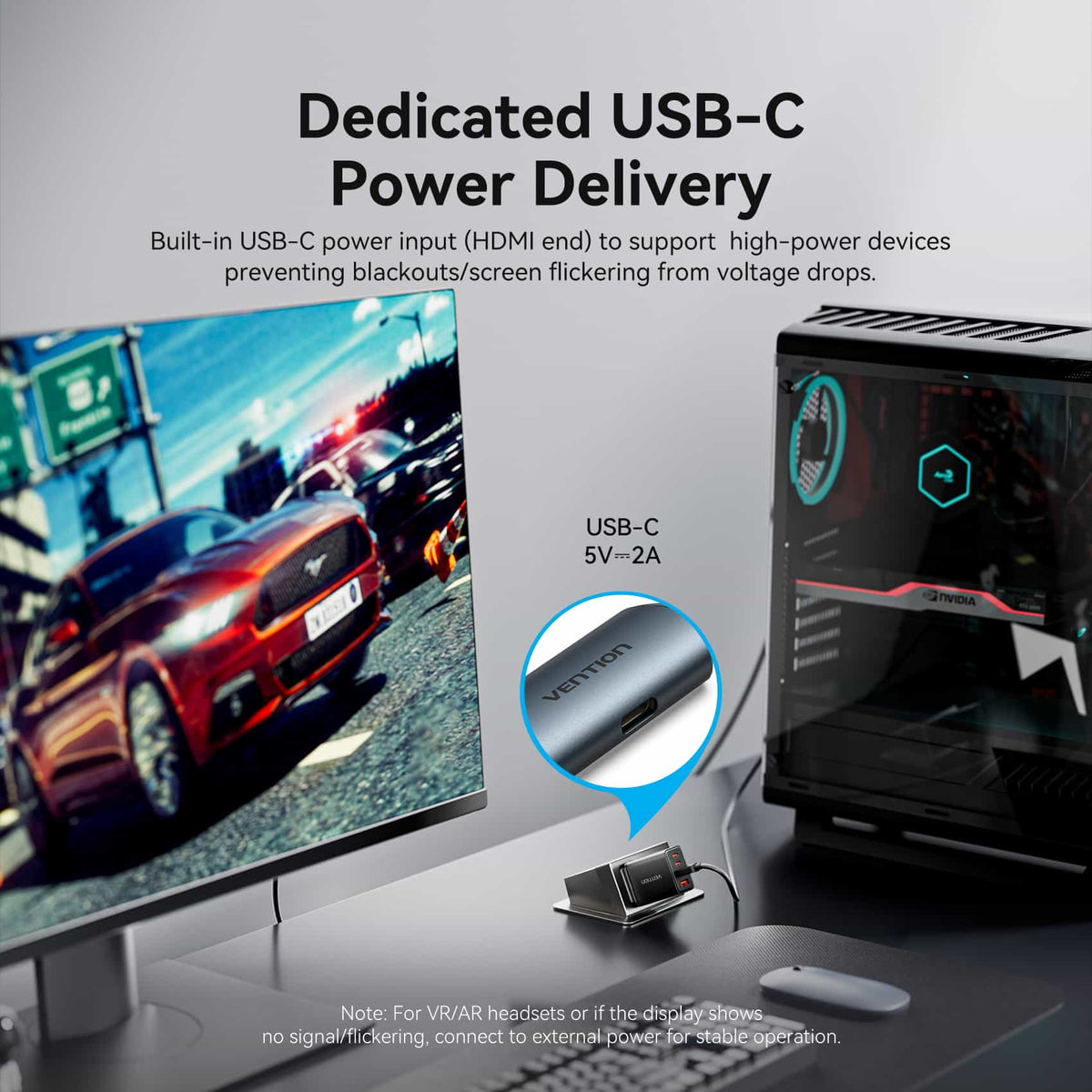 Vention HDMI Male to USB-C Male 4K HD Cable with Power Supply Gray Metal Type