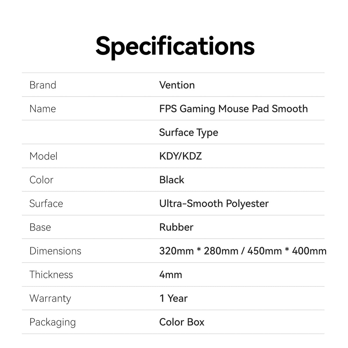 Vention Gaming Mouse Pad Smooth Surface Type Black