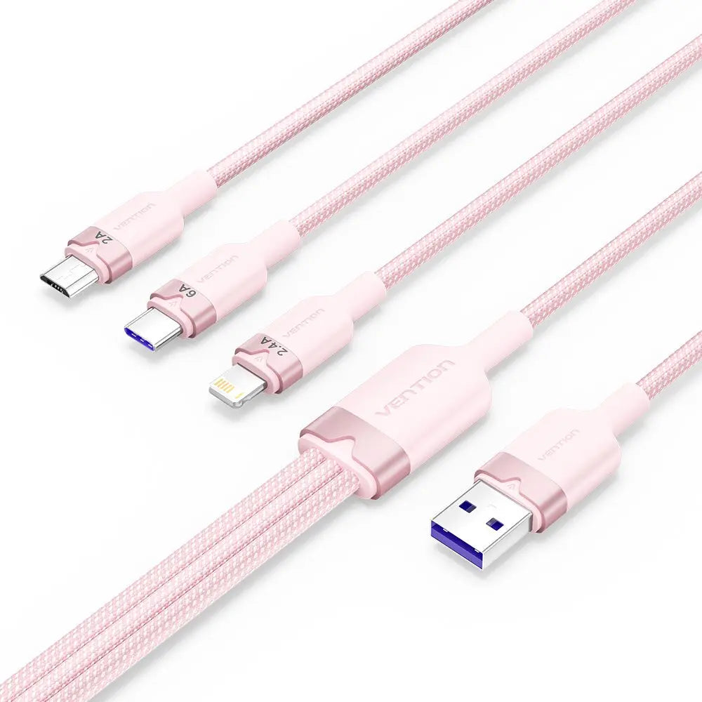 Vention USB 2.0 A Male to 3-in-1 USB-C & Lightning & Micro-B Male 6A Cable Aluminum Alloy Type