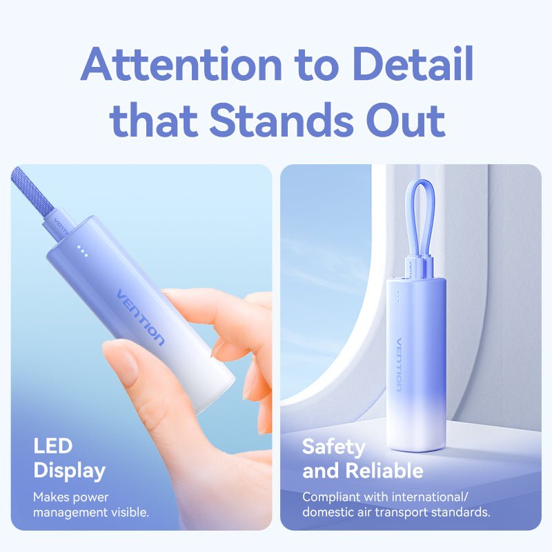 Vention 5000mAh Power Bank Compact with Built-in Cable——On Promotion