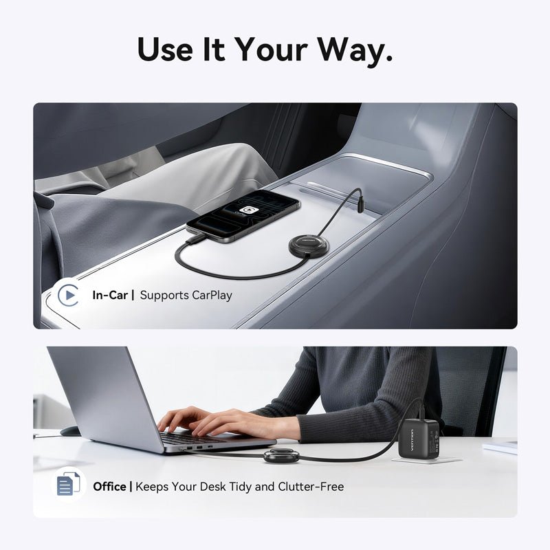 Vention USB 2.0 Type-C Male to Type-C Male 5A Retractable Cable 1M Black