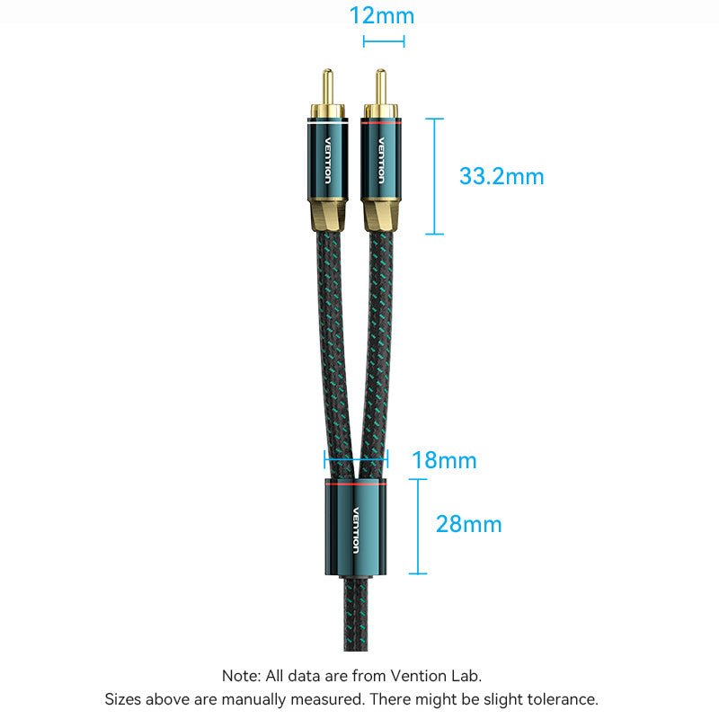 Vention Cotton Braided 2RCA Male to 2RCA Male Audio Cable 0.5/1/1.5/2/3/5/8/10M Green Copper Type