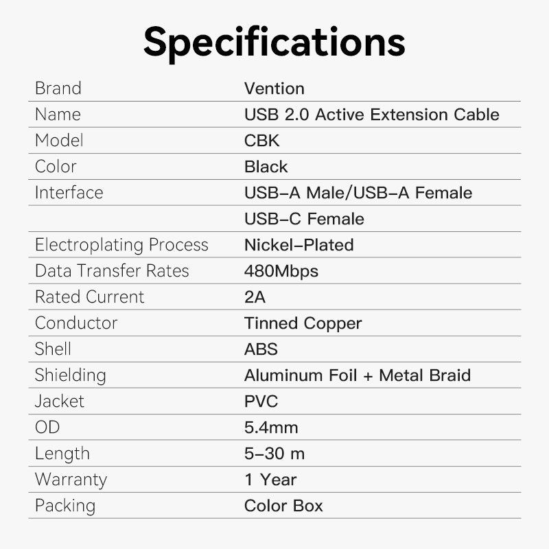 Vention USB 2.0 Active Extension Cable