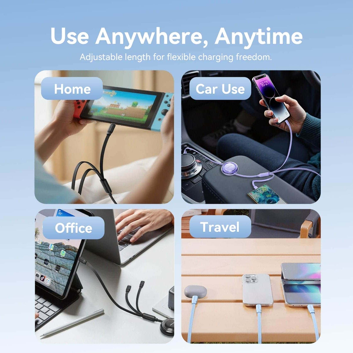 Vention 3-in-1 USB 2.0 Retractable Charging Cable