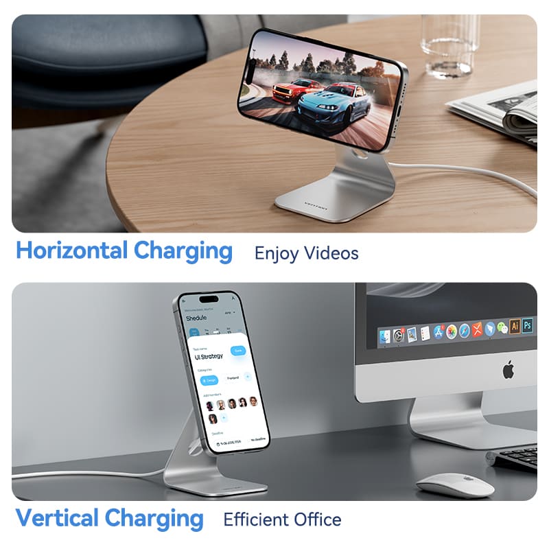Vention 15W Magnetic Wireless Charger Stand with MagSafe 1M Silver
