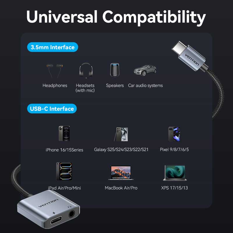 Vention USB-C Male to 3.5mm Female Audio Adapter with Fast Charging Port