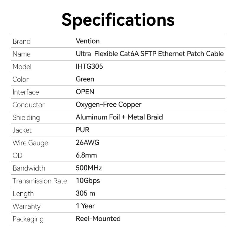 Vention Ultra-Flexible Cat6A SFTP Ethernet Patch Cable
