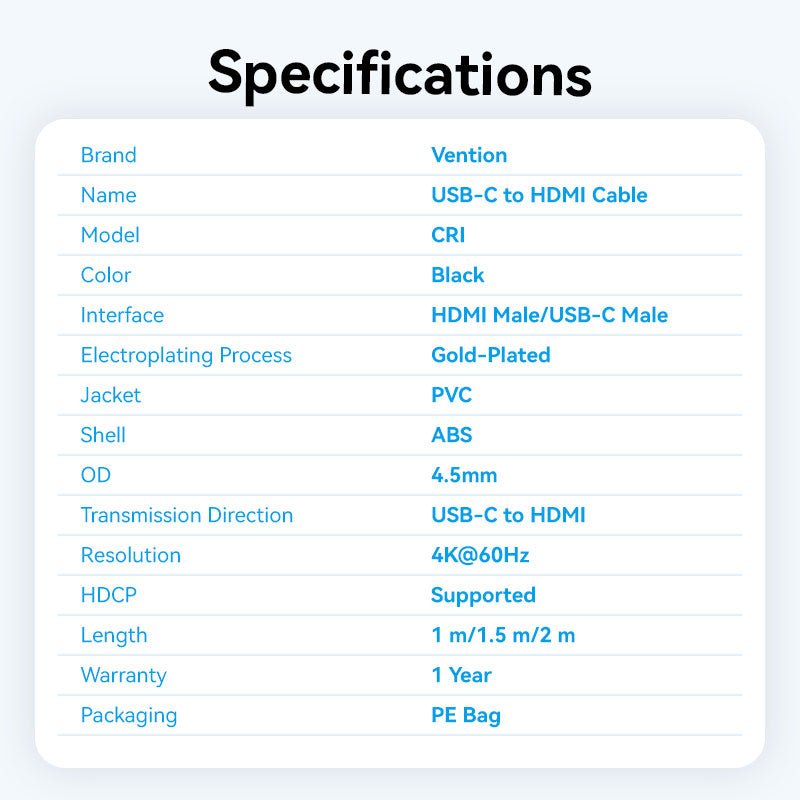 Vention USB-C to HDMI™-A 4K HD Cable