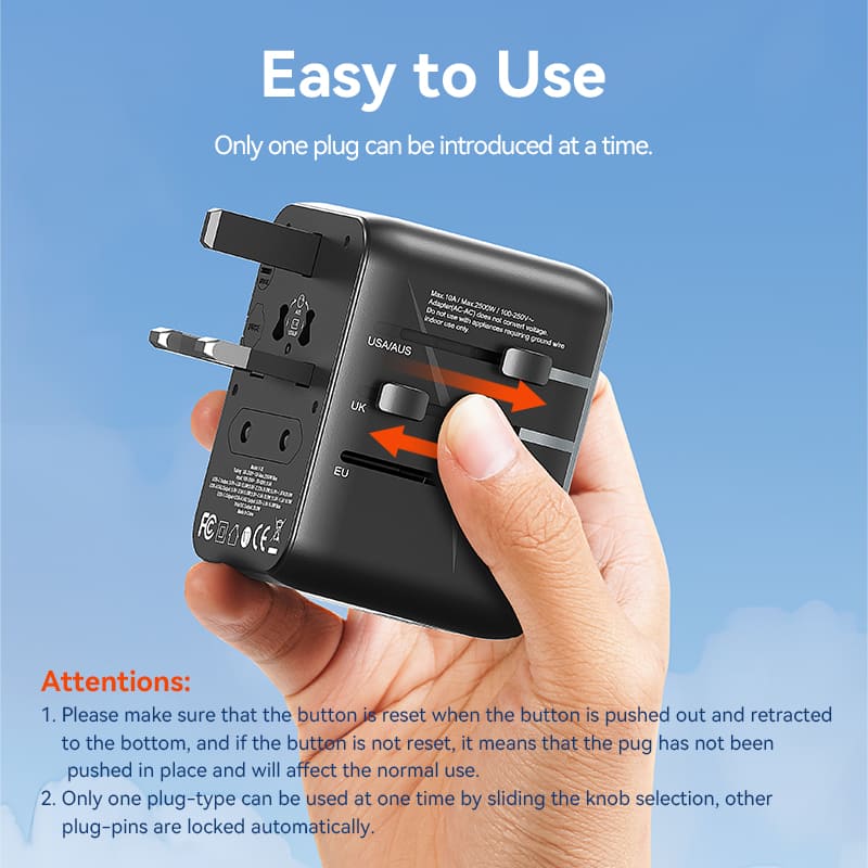 Vention 3-Port USB (C+A+A) Universal Travel Adapter (20W/18W/18W)