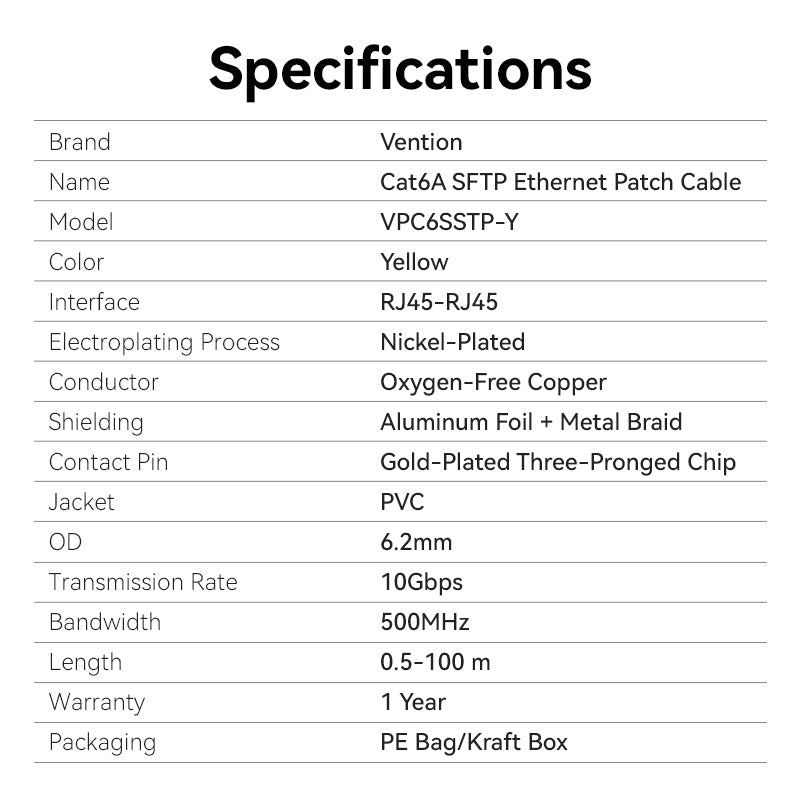 Vention Cat.6A SFTP Patch Cable Yellow