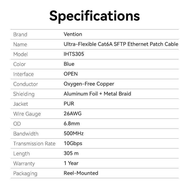 Vention Ultra-Flexible Cat6A SFTP Ethernet Patch Cable