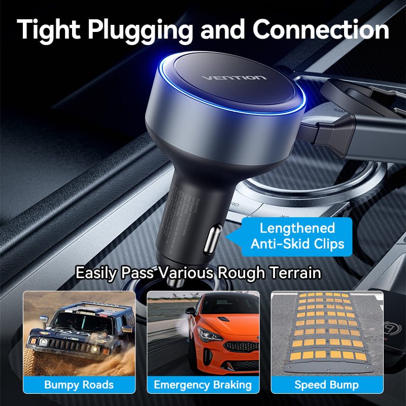 Vention Car Charger with Built-In Cable