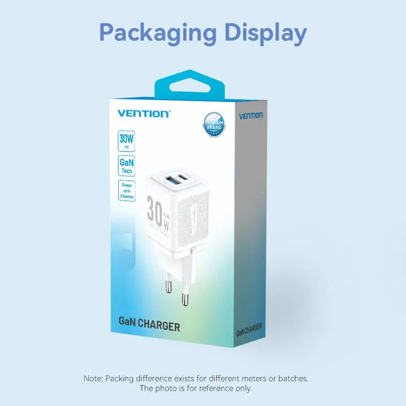 Vention 2-Port USB (C+A) GaN Charger (30W/30W) EU-Plug