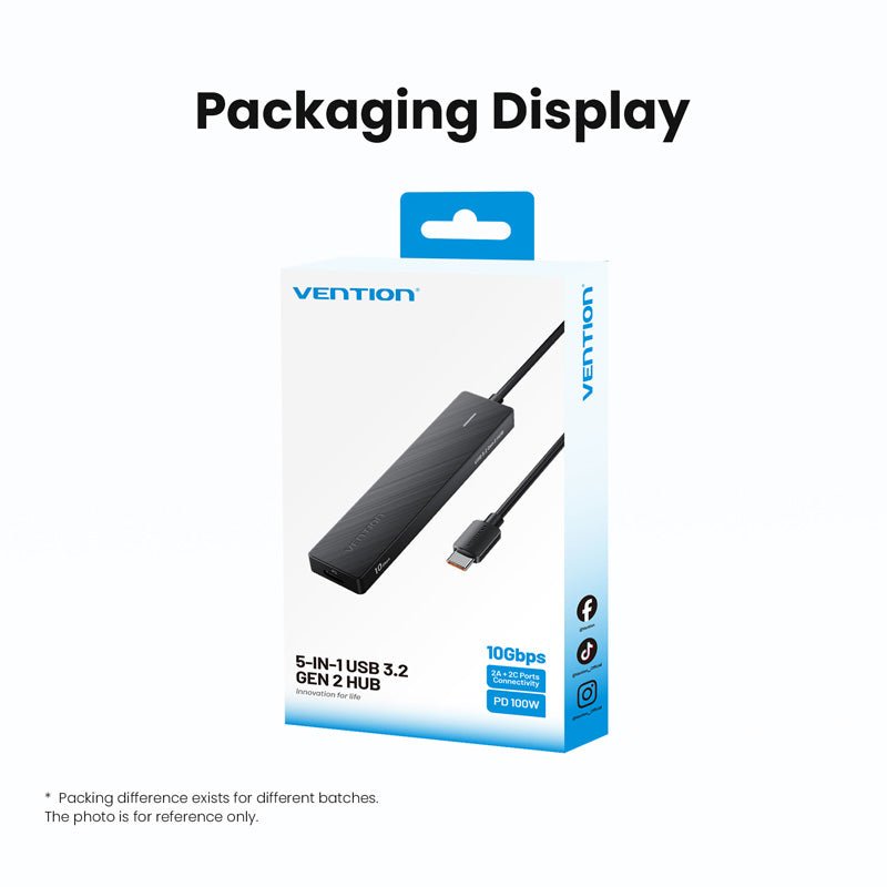 Vention USB-C to USB 3.2 Gen 2 Type-C*2 + USB 3.2 Gen 2 Type-A*2 + PD 10G Hub 0.15M Black