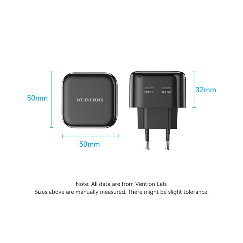 Vention 2-Port USB(C+C) GaN Charger (35W/35W) EU-Plug