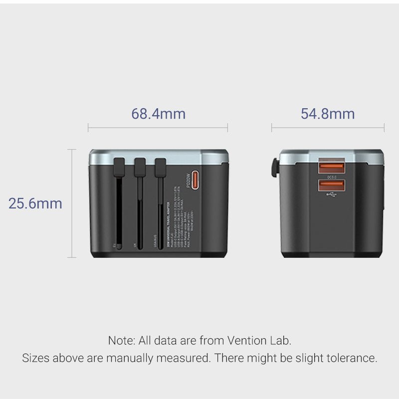 Vention 3-Port USB (C+C+A) Universal Travel Adapter (20W/18W/18W)