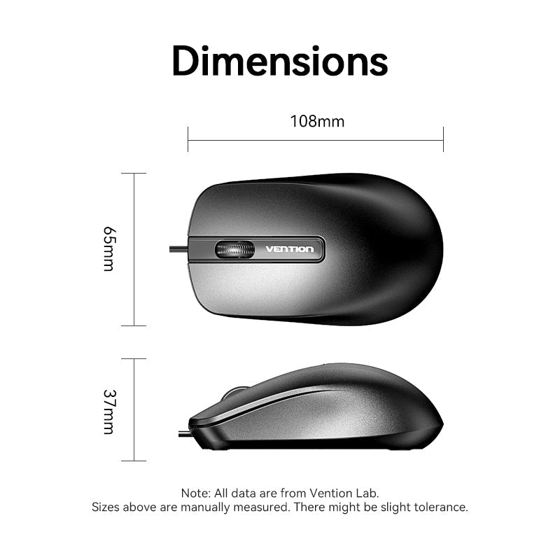 Vention 3-Button USB Wired Computer Mouse 1.5M Black