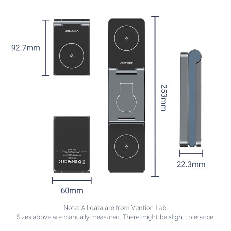 Vention 3‑in‑1 15W Wireless Charger Stand with MagSafe Gray