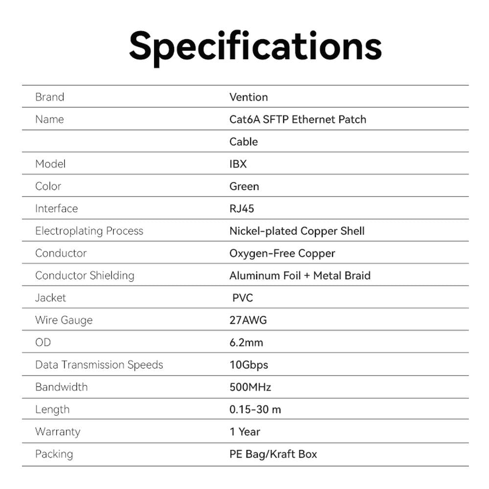 Vention Cat6A SFTP Ethernet Patch Cable