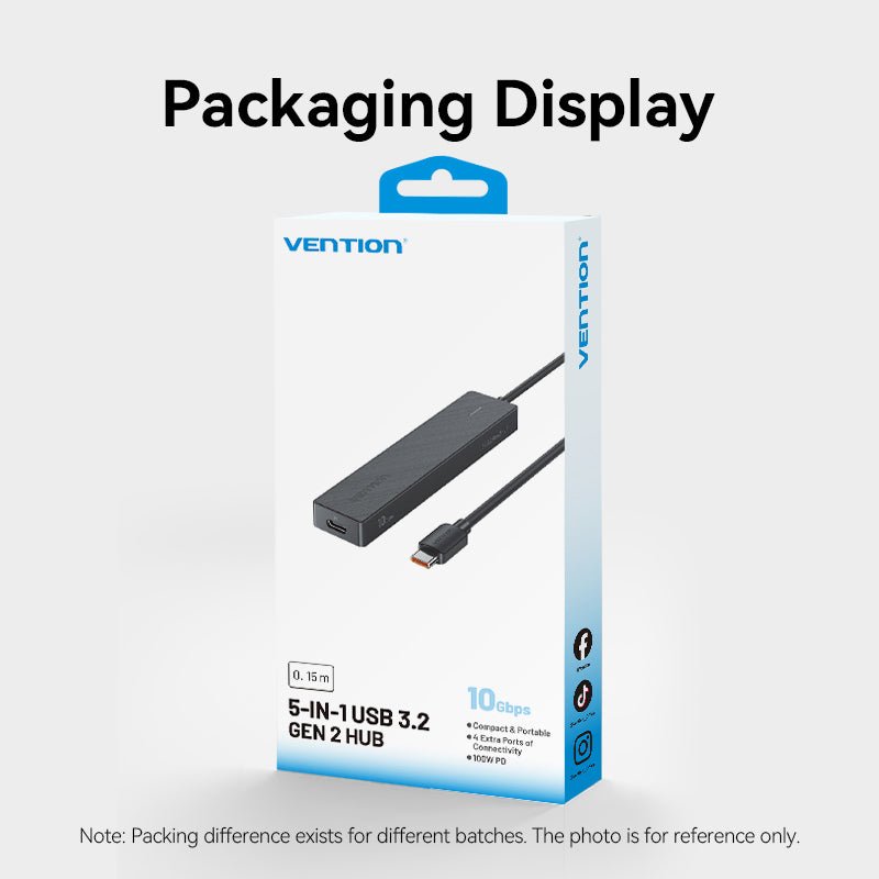 Vention USB-C to USB 3.2 Gen 2 Type-A x 4/PD 10G Hub 0.15M Black