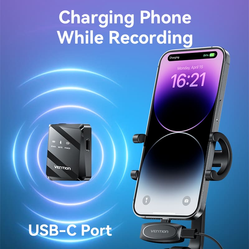 Vention USB-C 2-Pack Wireless Lavalier Microphone Black Type