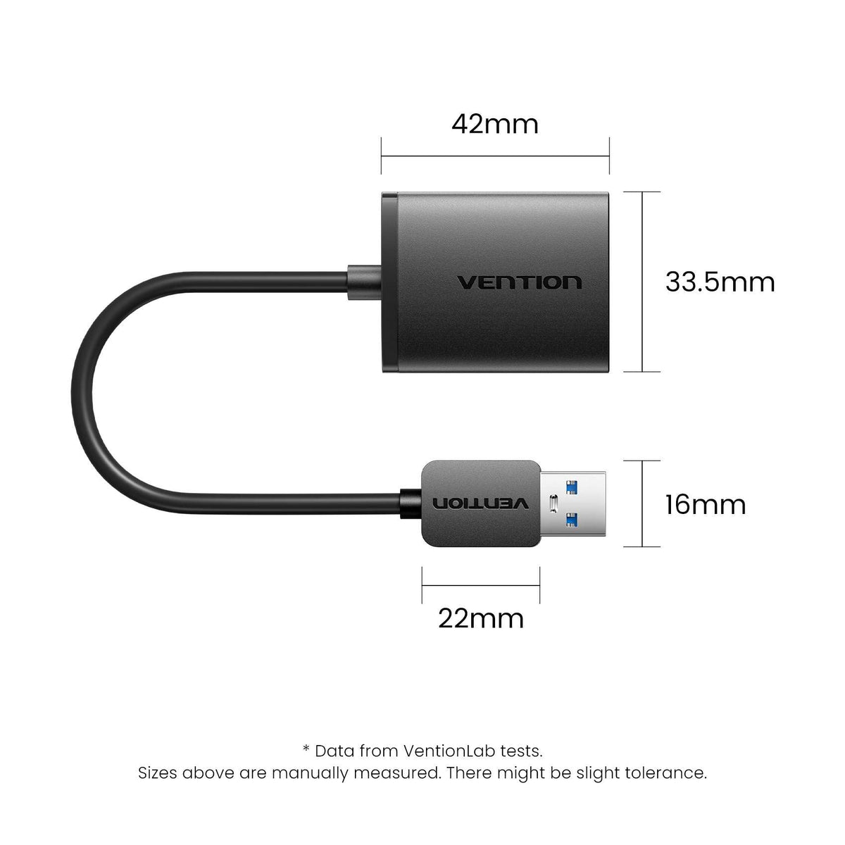 Vention 2-in-1 USB 3.0 A Card Reader (SD+TF) Black Dual Drive Letter