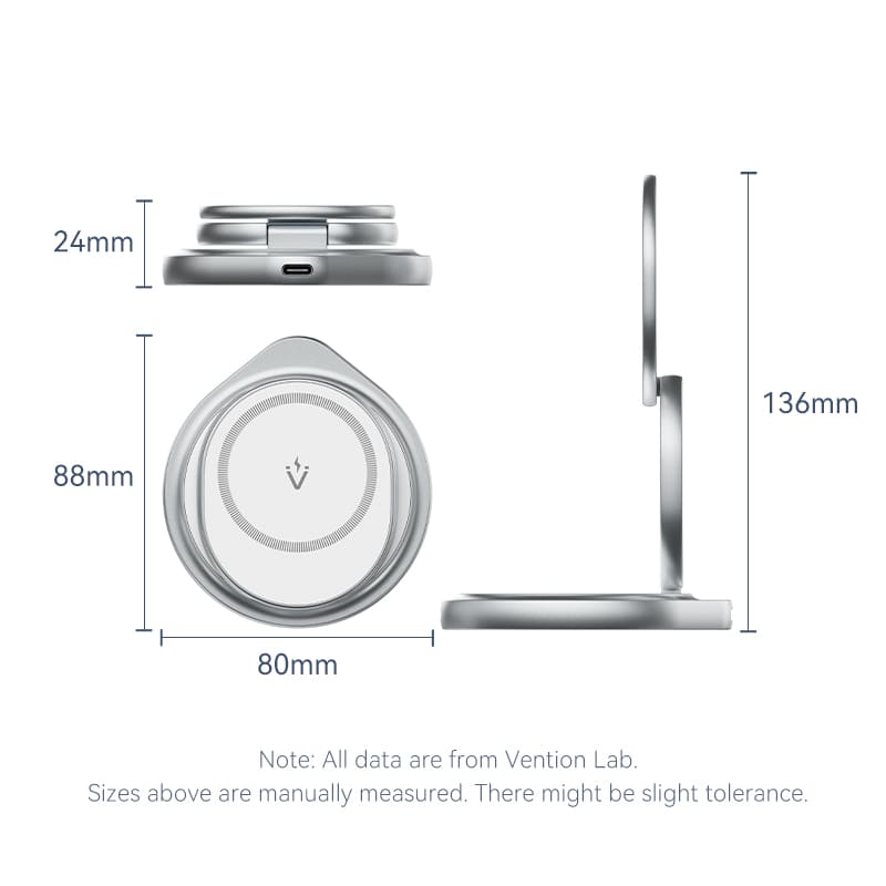 Vention 3-in-1 15W Wireless Charger Stand with MagSafe Silver