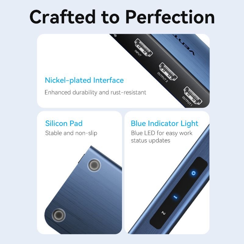 Vention 1 In 2 Out HDMI™ Splitter Blue Aluminum Alloy Type EU Standard