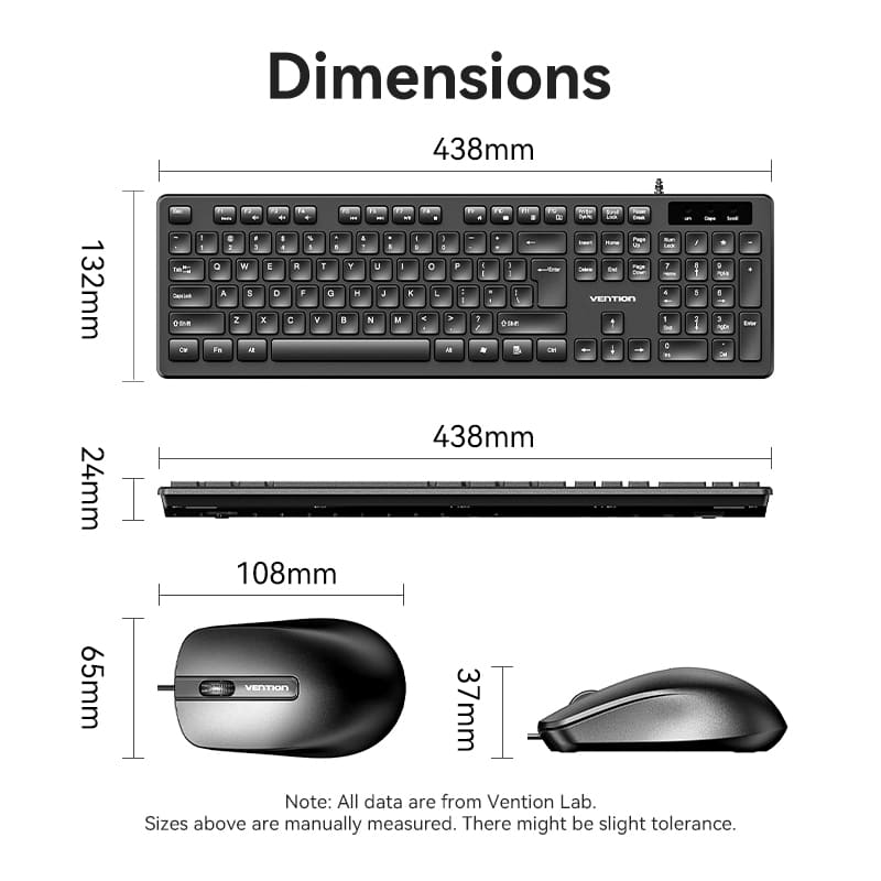 Vention USB Wired Full-Sized Keyboard and Mouse Combo Black Slim Type - US English Layout