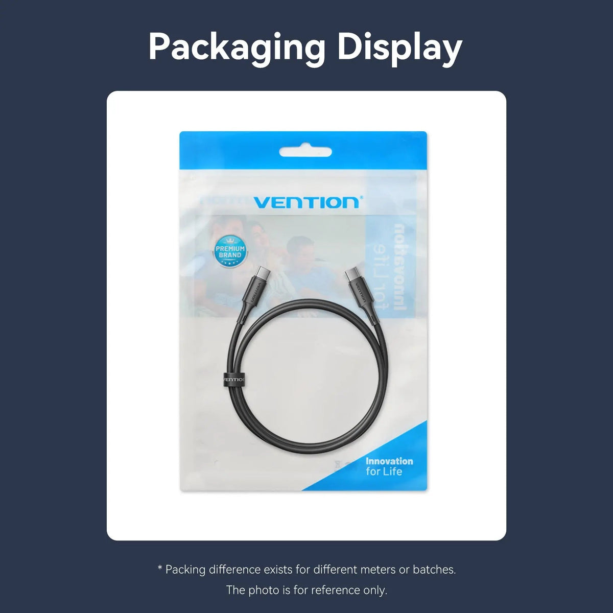 Vention USB 2.0 Type-C Male to Type-C Male 3A Cable Black PVC Type