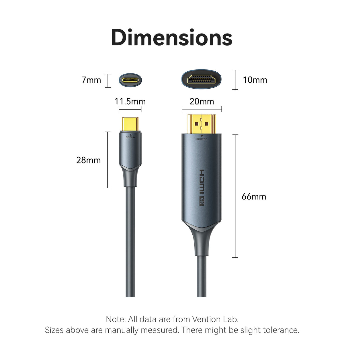 Vention HDMI Male to USB-C Male 4K HD Cable with Power Supply Gray Metal Type