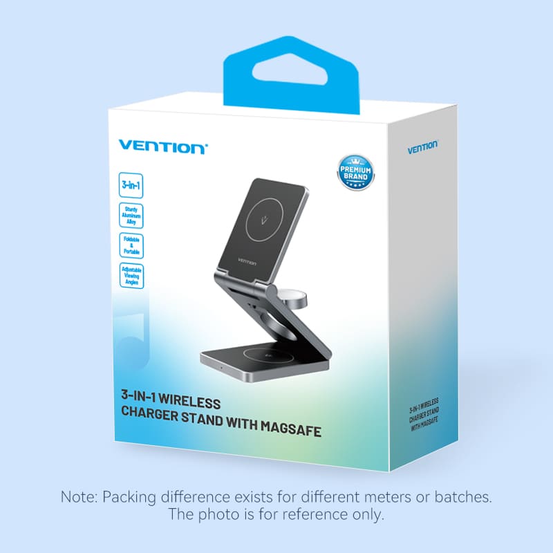 Vention 3‑in‑1 15W Wireless Charger Stand with MagSafe Gray
