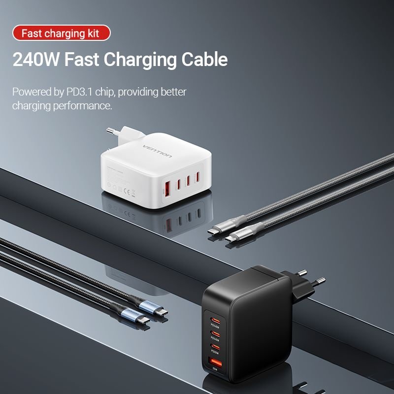 Vention 4-Port USB (C + C + C + A) GaN Charging Kit (140W/140W/30W/30W) EU-Plug