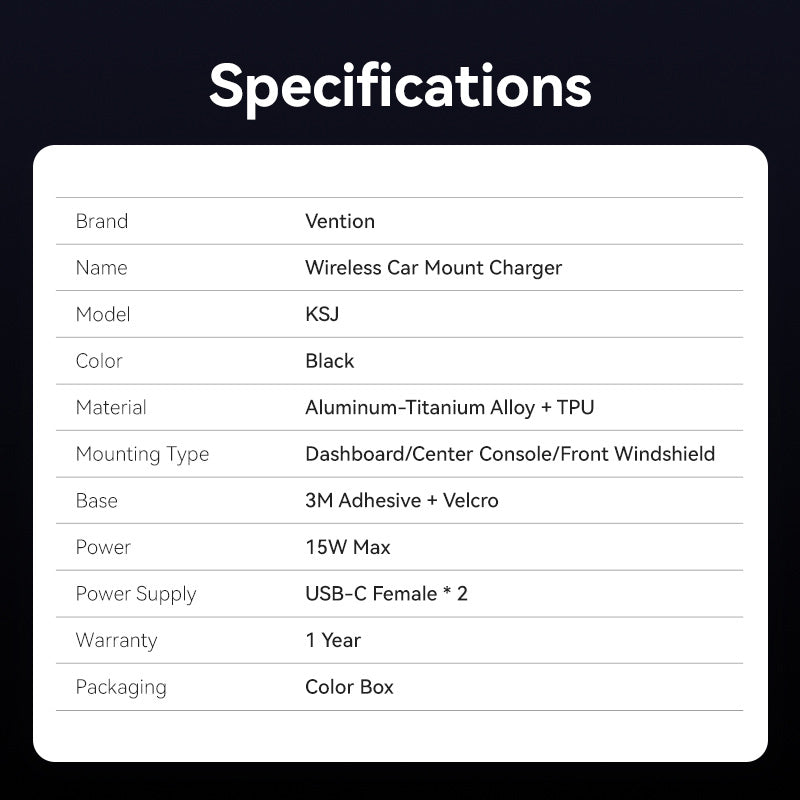 Vention Wireless Car Mount Charger