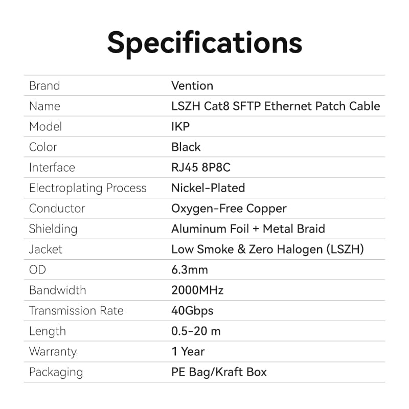 Vention LSZH Cat.8 SFTP Ethernet Patch Cable Black