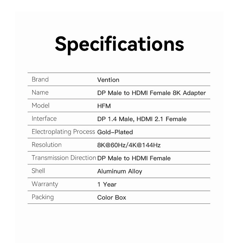 Vention DP Male to HDMI™-A Female 8K Adapter Gray Aluminum Alloy Type