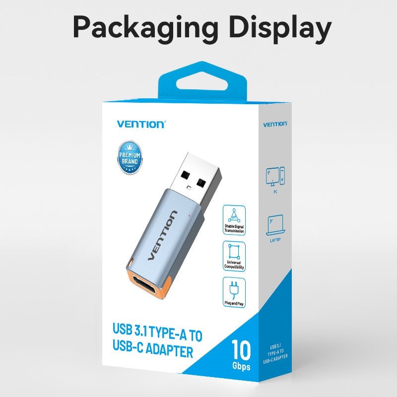 Vention USB 3.1 Type-A Male to USB-C Female Adapter with Lanyard Gray Aluminum Alloy Type