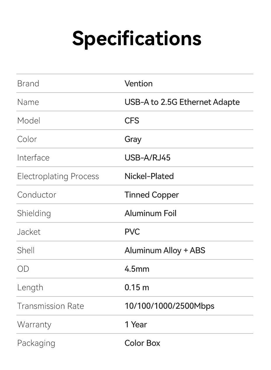 Vention USB-A to 2.5G Ethernet Adapter