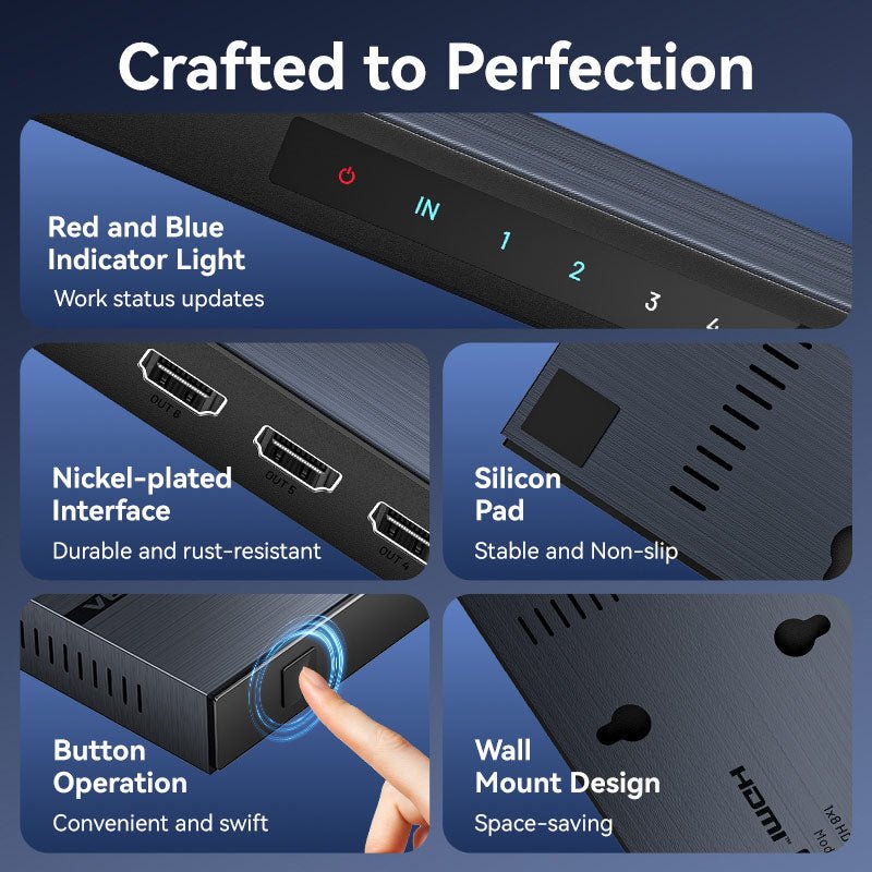 Vention 1-In & 8-Out HDMI™ Splitter 4K@60Hz Black Aluminum Alloy Type EU Standard